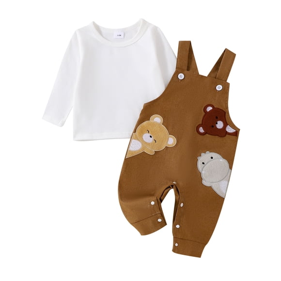 Curenmufel Baby Boy Clothes Newborn Set Newborn Baby Boy Girl Clothes Ribbed Knitted Long Sleeve Romper Long Pants Solid Color Fall Winter Outfits 0 3 6 9 12 18 24 Months 2T 3T (Brown,12-18 Months)