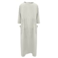 thumbnail image 5 of QIPOPIQ Robes pour Femmes avec Poches Manches Courtes Robes Décontractées Tendance Robe d'Été Col Rond Manches Mi-Longues Lin Robe Ample Unie Offres 2023, 5 of 5