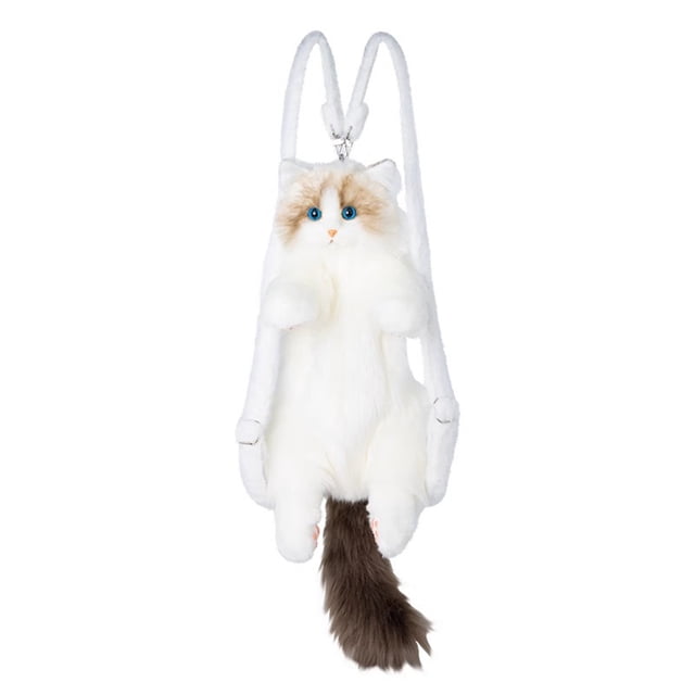 Sac à Dos Fait à la Main avec Peluches, Sac à Dos Réaliste en Forme de Chat pour Femmes, Mignon Sac Chat Poupée de Chiffon avec Sangle Détachable, Grand Sac à Dos en Peluche pour Usage Quotidien