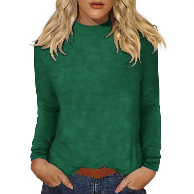 Floleo Women's Ribbed Turtleneck Fitted Tops Long Sleeve Shirts Basic Thermal Layering(Green,L)