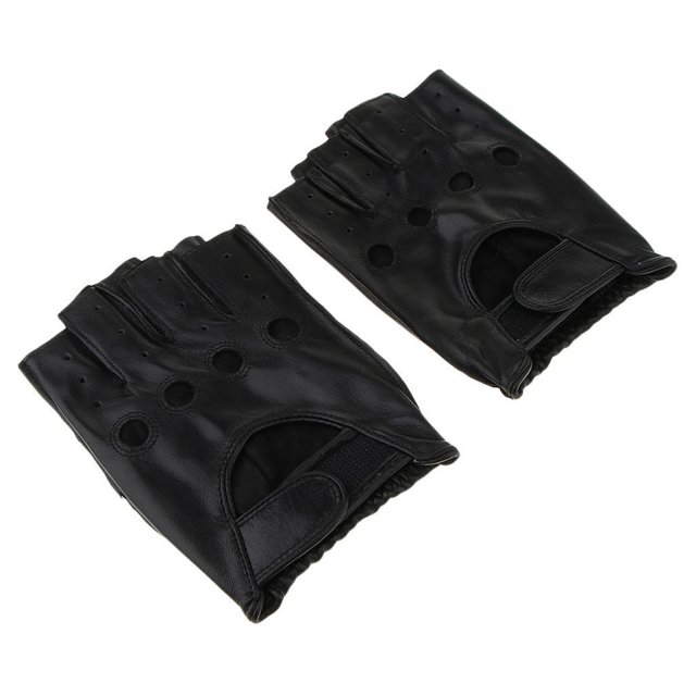 Dalazy Vintage Retro PU Leather Men s Fingerless Driving Cycling Gloves Black Hook Loop XL 1Set
