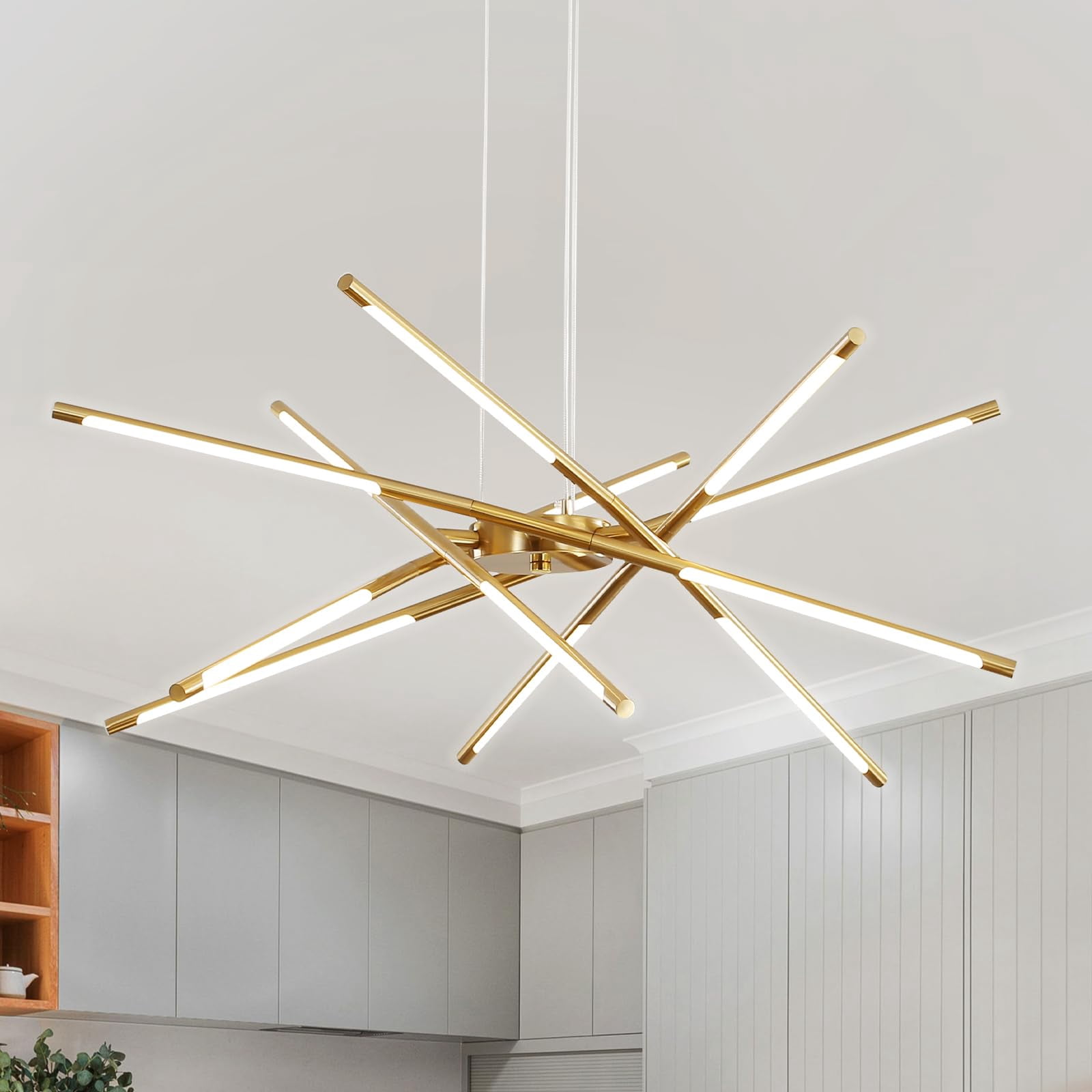 Sputnik Chandelier 12-Light, Gold LED Dimmable Chandelier, Modern Pendant Light