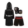 thumbnail image 2 of MSemis Boys 3 Piece Boxing Tracksuit Halloween Cosplay Costume Satin Robe with Shorts Punching Exercise Gloves Set Red&Silver 6, 2 of 7
