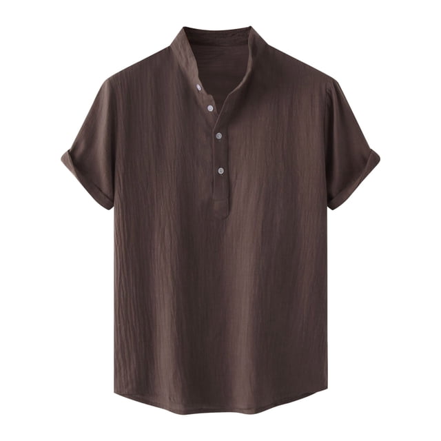 cfhntfmh Cotton Linen Shirts for Men Summer Short Sleeve Button up Beach T-Shirts Lightweight Solid Collared Tops