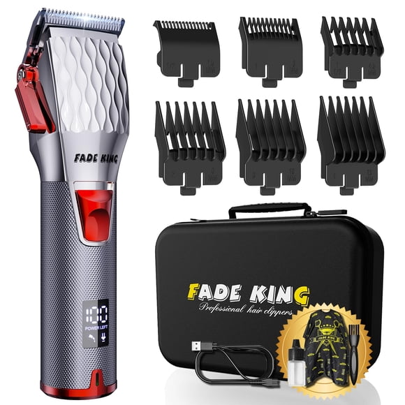 FADEKING® Professional Hair Clippers for Men - Cordless Barber Clippers for Hair Cutting, Rechargeable Hair Beard Trimmer with LED Display & Quality Travel Storage C