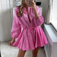 thumbnail image 1 of WILLBEST Robes pour Femmes Robes Décontractées à Volants avec Cordon Manches Longues Évasées Été Robe Mini Unie, 1 of 4