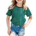 thumbnail image 1 of GDREDA T-Shirt Graphique à Manches Courtes Rayé de Carnaval pour Garçons, Chemise de Fête Colorée, Haut Décontracté Confortable pour Enfants Vert Foncé,110, 1 of 4