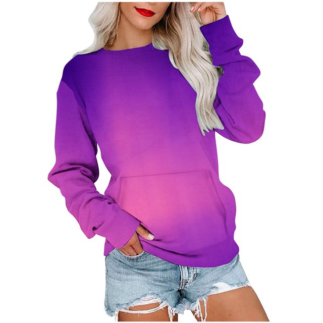 HKEJIAOI 2023 Women Top Crew Neck Color Block Midweight Long Sleeve Top