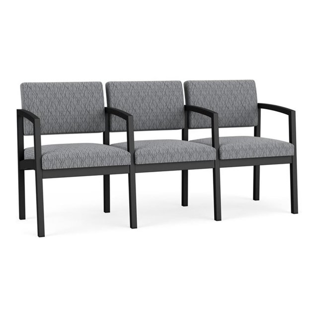 Lenox Steel Reception Waiting Room Healthcare 3 Seats Chair / Black Steel / Gray