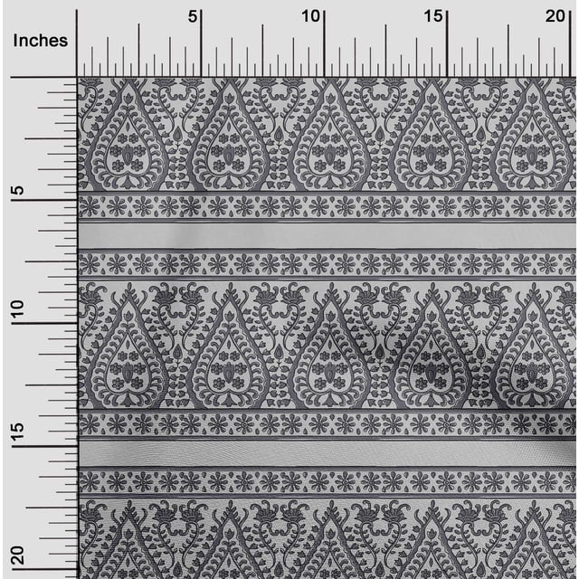 oneOone Georgette Viscose Fabric Stripe|Leaves & Floral Block Printed Fabric 1 Yard 42 Inch Wide