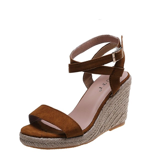 Womens Wedge Espadrilles Platform Cross Strap Ankle Buckle Open Toe Slingback Summer Sandals