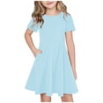 thumbnail image 2 of NTACZA Robe d'Été Fille Midi à Manches Courtes Décontractée T-Shirt Robes Ample Fluide Robe de Plage pour Enfants 13 Ans, 2 of 7