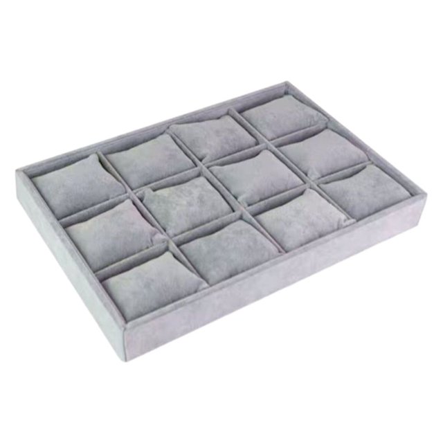 Youkk Bracelet Box Watch Pendant Stud Earring Tray 12 Grid Plate with Pillow Jewelry Organizer Multifunction Packing Tool Case Gray velour Gray velour