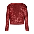 thumbnail image 4 of TIMIFIS Women's Sequin Jacket Long Sleeve Open Front Cropped Jackets Party Cardigan Coat-RedFall/Winter, 4 of 6
