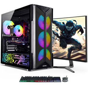 AQVIN Jeux de bureau PC Ordinateur tour -RTX 3050 6GB GDDR6 Carte vidéo (HDMI), Hexa Core i7 Processeur jusqu'à 4,6 Ghz, 32GB DDR4 RAM 1TB SSD Stockage, 24 Moniteur de jeu de pouce,RGB Ventilateurs, fenêtres 11 Pro-noir