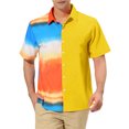 thumbnail image 1 of INSPIRE CHIC Men's Printed Button Down Short Sleeve Pocket Patchwork Shirts S Yellow, 1 of 6