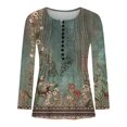 thumbnail image 3 of IROINNID Deals Chemises Grande Taille pour Femmes Col Rond Manches Longues Confortables Été Aguichant Pli Imprimé Col Rond Régulier Bouton Haut, Vert Olive, 3 of 4