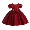 thumbnail image 1 of FAIWAD Robe de Fête de Mariage pour Filles, Manches Bouffantes, Nœud, Asymétrique, Robe de Soirée pour 4-12 Ans, 1 of 7