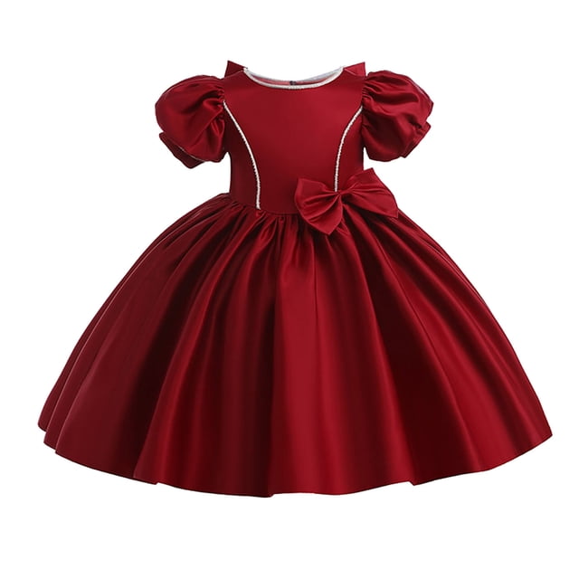 FAIWAD Robe de Fête de Mariage pour Filles, Manches Bouffantes, Nœud, Asymétrique, Robe de Soirée pour 4-12 Ans