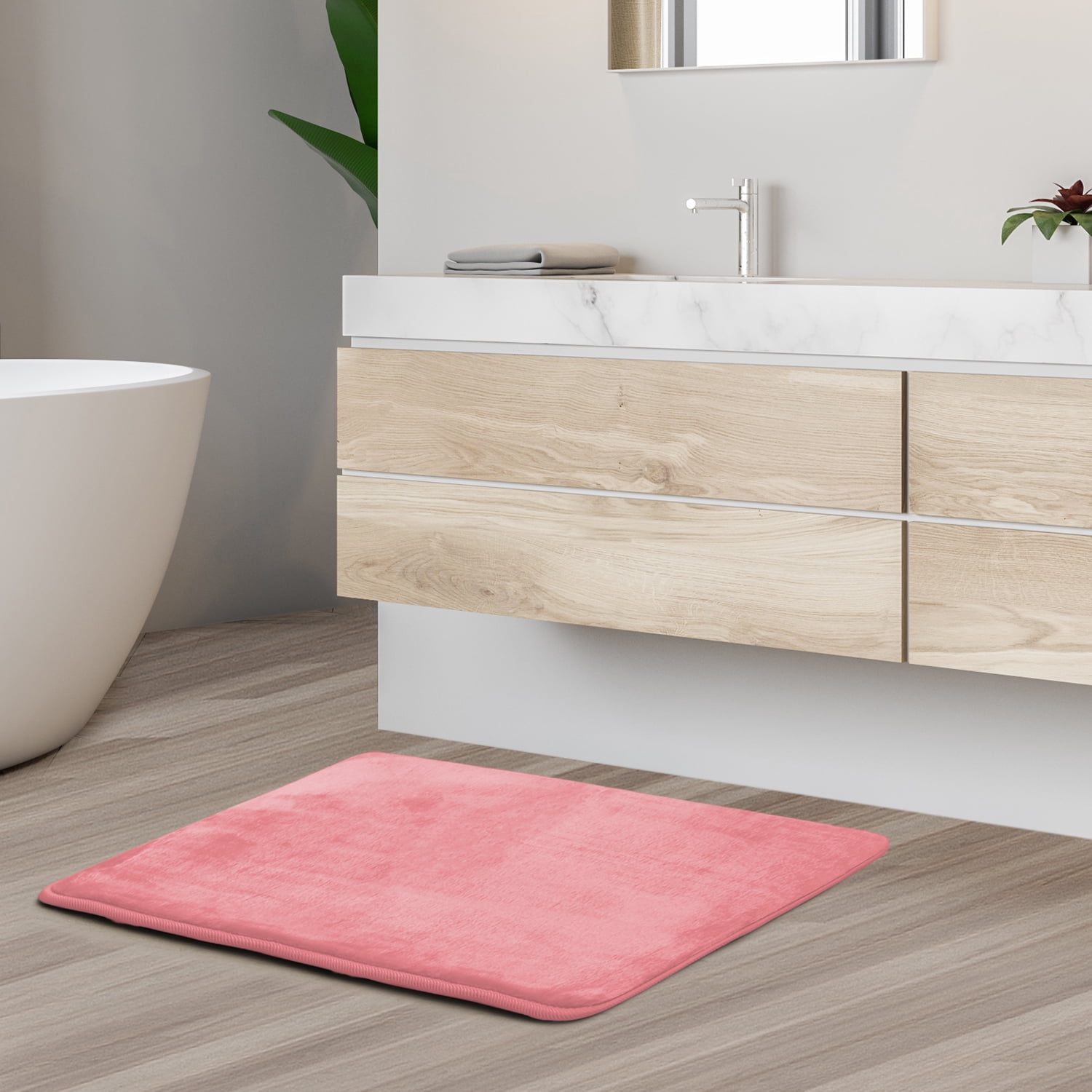 1 Small Clara Clark Bath Mat Bathroom Rug - Absorbent Memory Foam Bath Rugs - Non-Slip, Thick, Cozy Velvet Feel Microfiber Bathrug, Plush Shower, Toilet- Floor Bathmats Carpet - Pink - 17"x24"