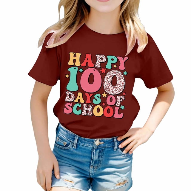 MEZZALL T-Shirts Imprimés pour Enfants Saison Scolaire Col Rond T-Shirt à Manches Courtes pour Garçons Filles Tee Hauts Mignon, 6-7 Ans