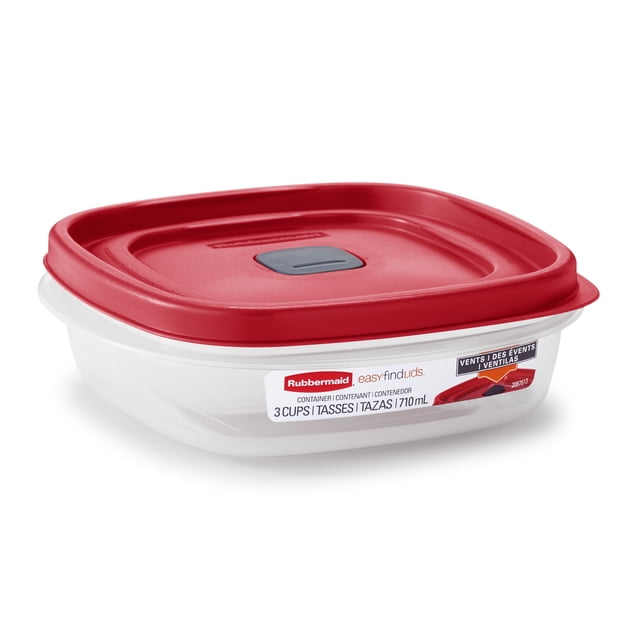 Rubbermaid Contenant de Rangement Alimentaire Ventilé EasyFindLids, 710 ml (3 Tasses), Rouge Coureur, 1 Paquet, Contenant Carré en Plastique Transparent avec Couvercle Ventilé Rouge et Évent Intégré pour Micro-Ondes Résistant aux Éclaboussures, Idéal pour la Préparation des Repas et l'Organisation du Rangement de la Cuisine