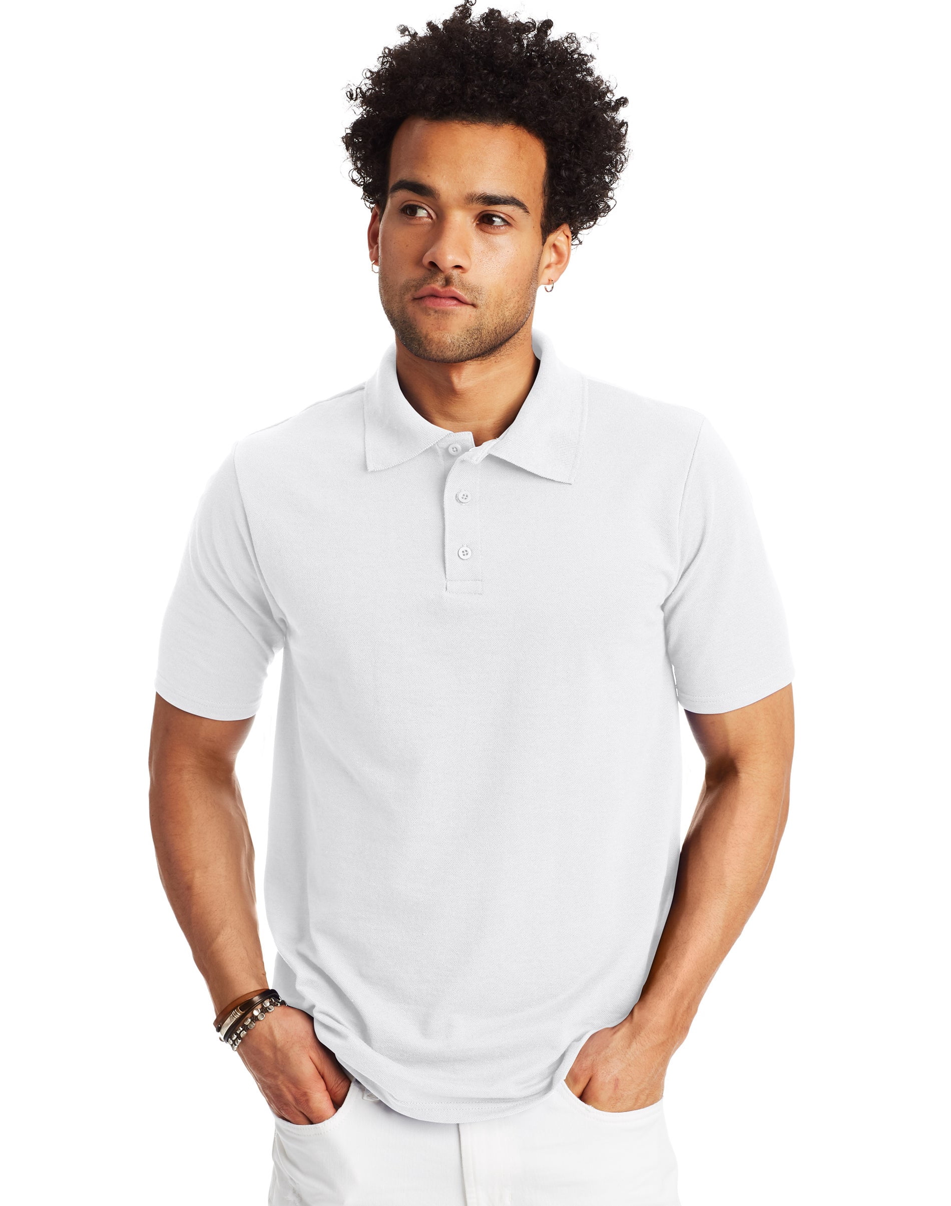 Hanes Mens FreshIQ X-Temp Pique Polo, S, White