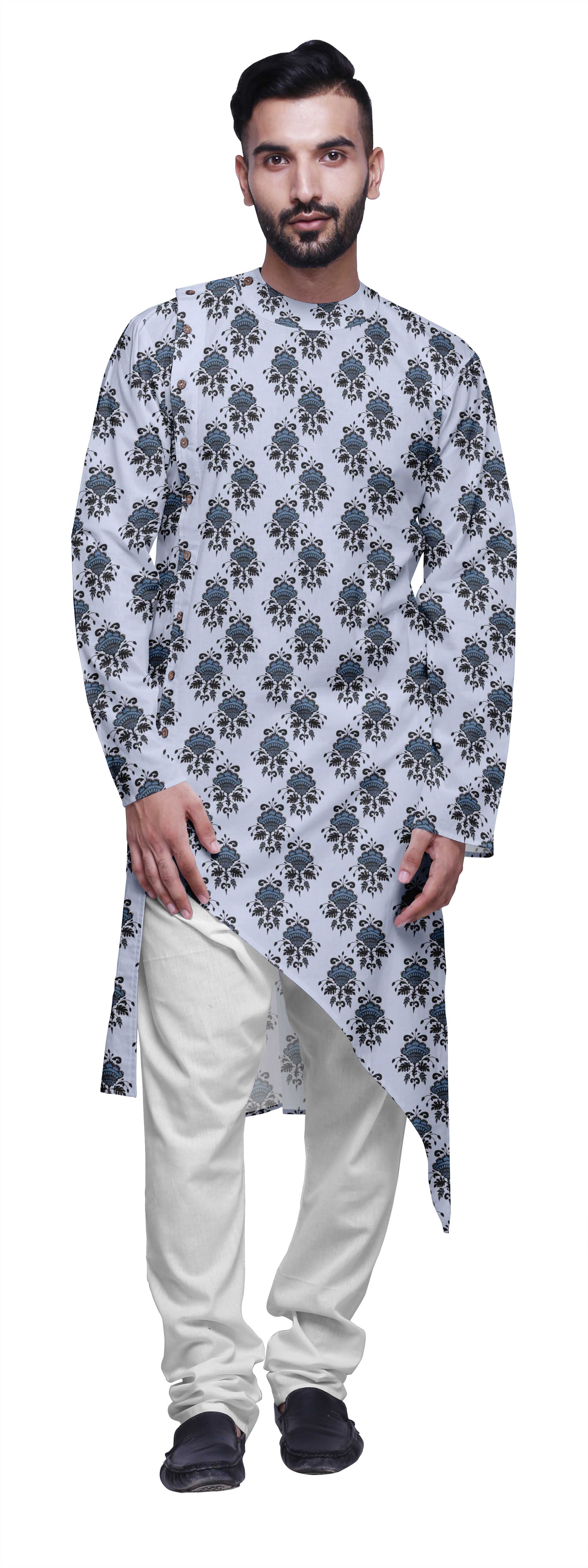 Atasi Ensemble Kurta Asymétrique Décontracté Imprimé pour Hommes Kurta Long de Designer pour Garçons