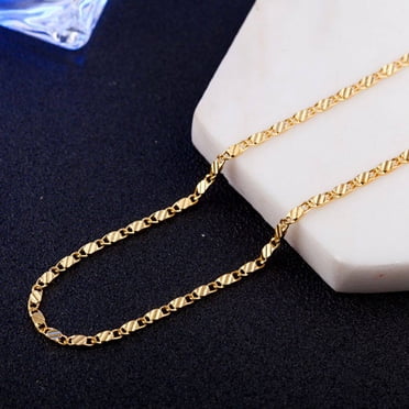 Chaîne Gourmette à Maillons Plats pour Femme Fille Chaîne en Or 18k Chaîne Plate Chaîne à Maillons Cubains Collier Plaqué Argent Bijou Cadeau