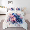 thumbnail image 2 of Girls Peacock Comforter Set Exotic Birds Bohemian Twin Bedding Set,Pink Flower Feather Ink Painting Down Comforter Peacock Feather Printed Bedding Set, 2 of 7