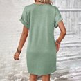 thumbnail image 4 of Robe Femme Été Décontractée Manches Retroussables Robe T-Shirt Couleur Unie Mini-Robe à Col en V, 4 of 8