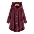 thumbnail image 2 of WEIYLL Veste en Molleton pour Femme Velours à Capuche Oreilles de Chat Patchwork Uni à Boutons Peluche Bordeaux Hauts d'Automne Taille TG, 2 of 6
