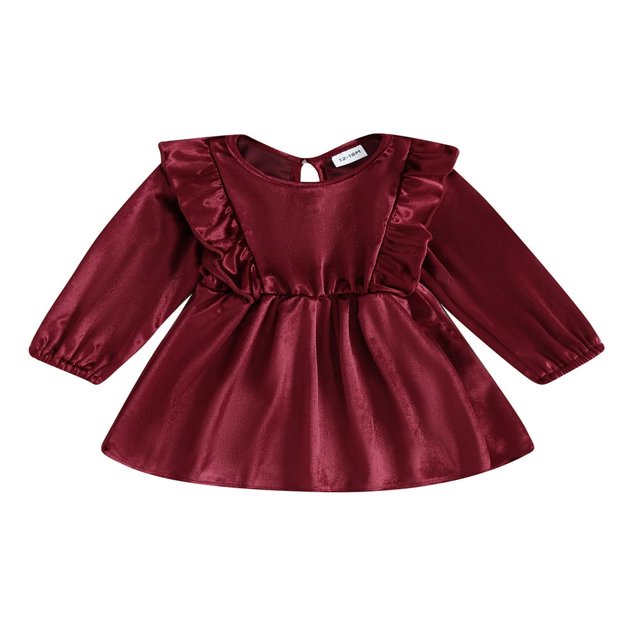 MesaSe Robe en Velours d'Automne pour Tout-Petite Fille, à Volants, Manches Longues, Encolure Évasée