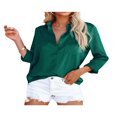 thumbnail image 1 of Women Button Down Satin Shirts  Long Sleeve Lapel Solid Color Relaxed Fit Office Work Blouse, 1 of 5