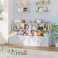 thumbnail image 3 of Kids Toy Storage Organizer and Bookshelf, Toddler Toy Cabinet with Shelves and Bins, Multifunctional Bookcase and Toy Organizer for Playroom, Bedroom, Nursery, School & Kindergarten, 3 of 7
