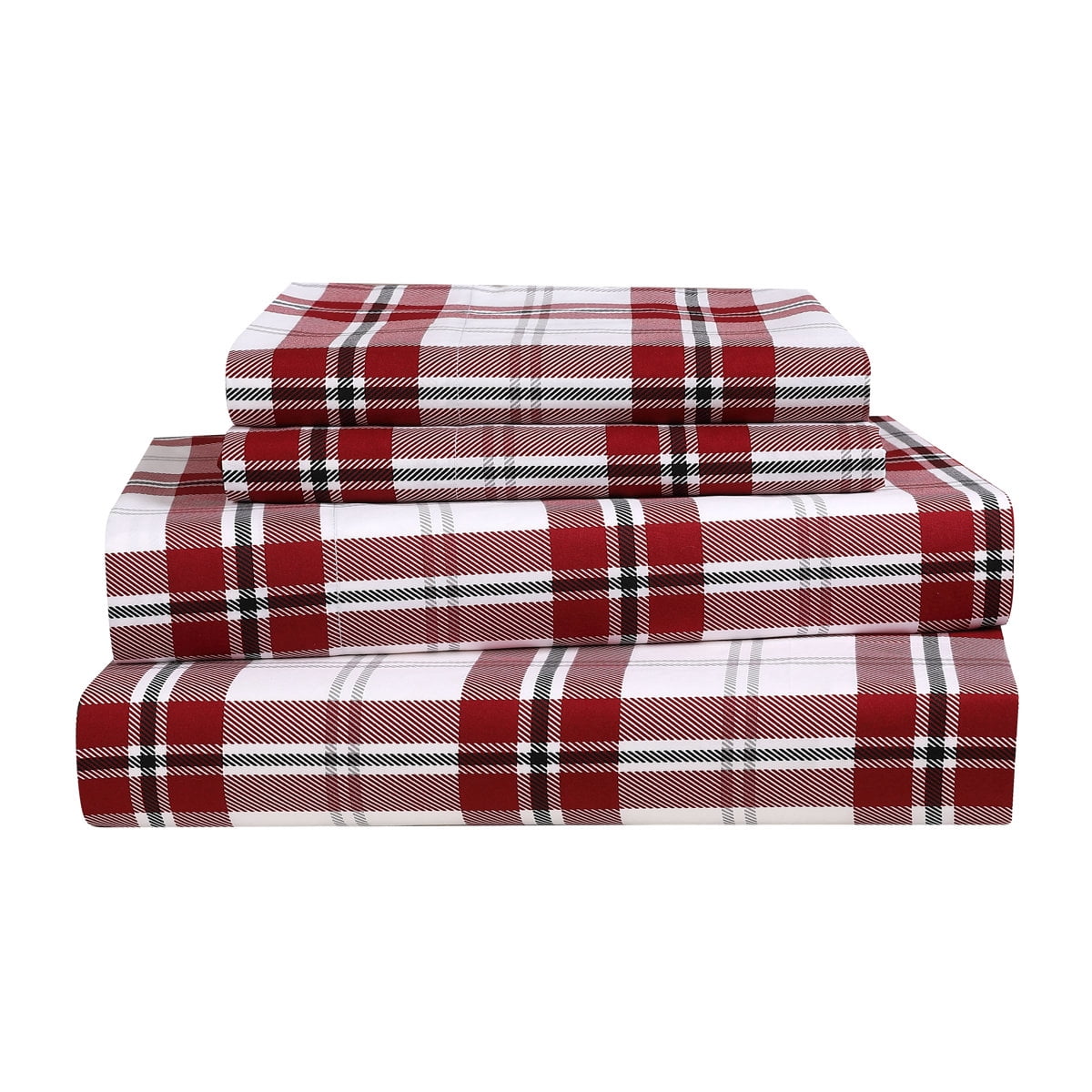 Swift Home 4-Piece Printed Sheet Set, Red Plaid, Full