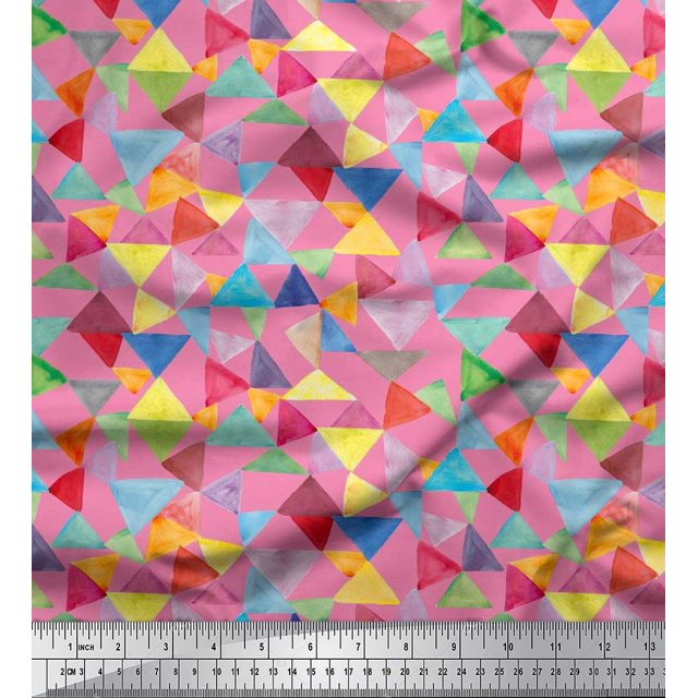 Soimoi Silk Fabric Triangle Geometric Decor Fabric Printed Yard 42 Inch Wide