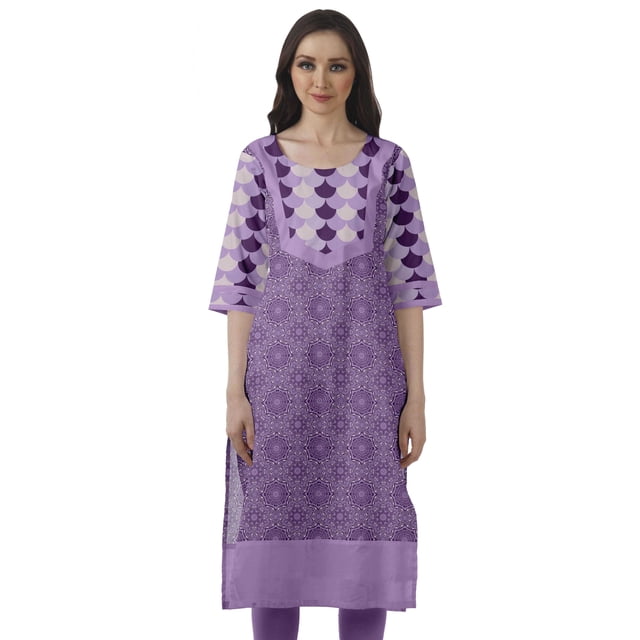Moomaya Robes Indiennes pour Femmes Décontractées d'Été Imprimées Manches 3/4 Longue Kurta