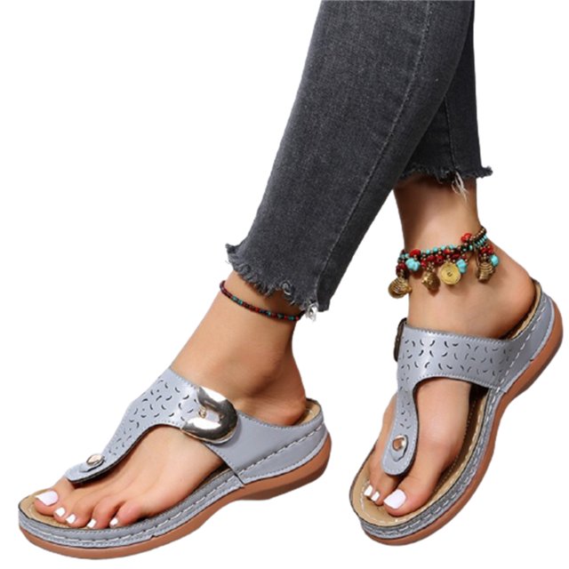 Women PU Leather Wedges Sandals Rhinestone Flip Flops Non-Slip Comfortable Summer Beach Walking