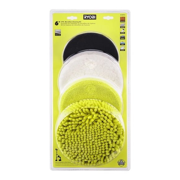 RYOBI Trousse de Nettoyage en Microfibre de 6 Po, 4 Pcs, pour Outils à Récurer P4500 et P4510