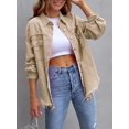 thumbnail image 1 of SEARIPE Women‘s Casual Denim Jacket Frayed Hem Ripped Long Sleeve Jean Jacket With Pockets Pink M, 1 of 5