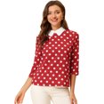 thumbnail image 1 of INSPIRE CHIC Chemisier pour Femme à Col Peter Pan Contrastant Manches 3/4 Blouse Chemises m Rouge Blanc, 1 of 1