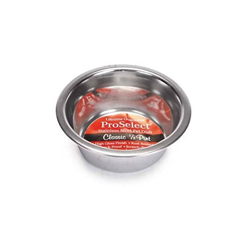 Proselect & Autres - les Marques Peuvent Varier en Vrac, Plats pour Chiens en Acier Inoxydable - Fini Miroir Lourd, Résistant aux Taches et aux Égratignures (1/2 Pinte – 8 Oz/1 Tasse/227 ml 2 Plats)