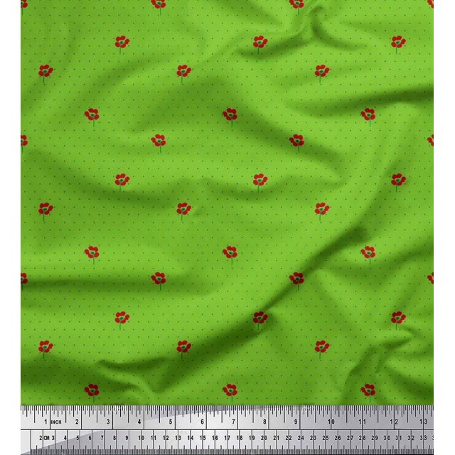 Soimoi polyester Crepe Fabric Artistic Flower & Dots Decor Fabric Printed Yard 42 Inch Wide