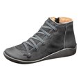 thumbnail image 1 of Kcodviy Bottes Larges Décontractées Plates en Cuir pour Femmes, Bottes Rétro à Lacets pour Femmes, Bottes pour Femmes avec Lacets, Fermeture Éclair Latérale, Bout Rond, Mini Bottes, Chaussures Bottes pour Femmes, 1 of 2