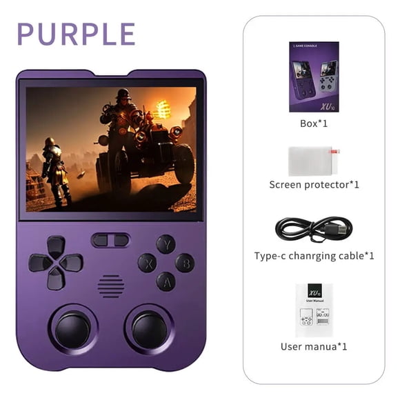 XU10 Handheld Game Console 3.5" IPS Screen 3000mAh Battery Linux System Miyoo RG35XX Portable Video Game Console PURPLE 128G(11780 Games)