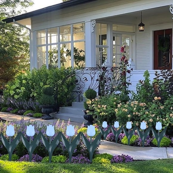Tulip Design Plastic Garden Fence Picket Edging Border for Yard Lawn Flowerbed Outdoor Decor