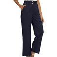 thumbnail image 5 of Timegard Lounge Pants for Women Elastic Waisted Button Straight Leg Ruched Casual Trousers with Pockets, 5 of 5