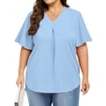 thumbnail image 4 of Frostluinai Women's Tops Plus Size Ruffle Short Sleeve Tunic Shirts V Neck Pleated Tshirts Solid Color Flowy Blouses Lightweight Going Out Tees, 4 of 7
