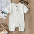 thumbnail image 2 of Wangsaura Newborn baby short-sleeved solid color knitted ribbed buttonjumpsuit, 2 of 5